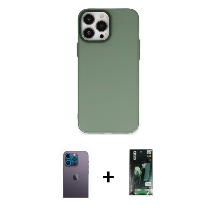 MARSİLYAN™- iPhone 13 Pro Max Kılıf Ahenk Çizgi Prime - Şeffaf 360 Full Body Arka Koruyucu + Mavi Neon Fosforlu Kamera Lens