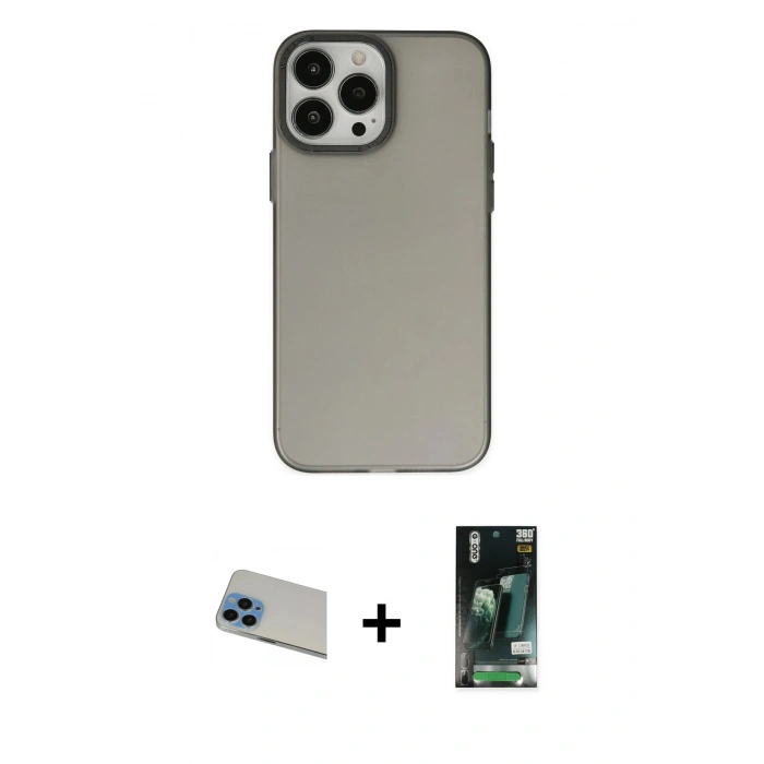 MARSİLYAN™- iPhone 13 Pro Max Kılıf Ahenk Çizgi Prime - Şeffaf 360 Full Body Arka Koruyucu + Mavi Rainbow Kamera Lens Koruma Cam