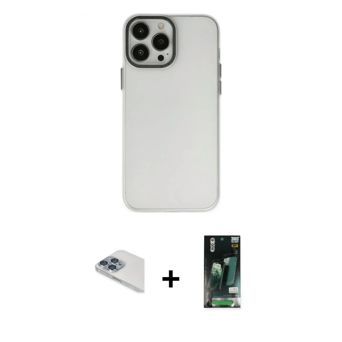 MARSİLYAN™- iPhone 13 Pro Max Kılıf Ahenk Çizgi Prime - Şeffaf 360 Full Body Arka Koruyucu + Pers Alüminyum Kamera Lens - SABE