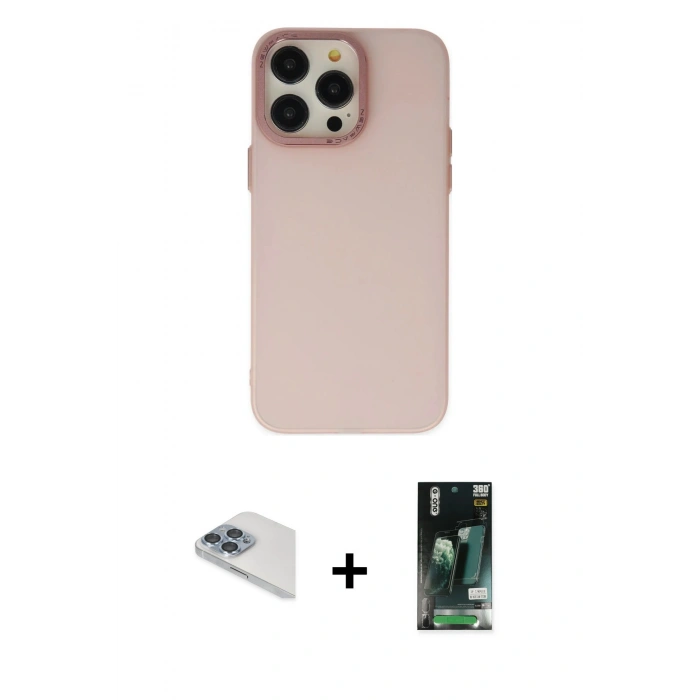 MARSİLYAN™- iPhone 13 Pro Max Kılıf Ahenk Çizgi Prime - Şeffaf 360 Full Body Arka Koruyucu + Pers Alüminyum Kamera Lens - SABE