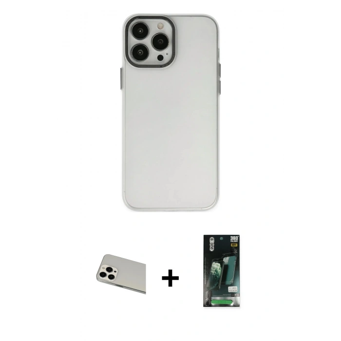 MARSİLYAN™- iPhone 13 Pro Max Kılıf Ahenk Çizgi Prime - Şeffaf 360 Full Body Arka Koruyucu + Rainbow Kamera Lens Koruma Cam - BZ