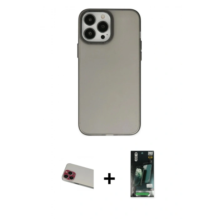 MARSİLYAN™- iPhone 13 Pro Max Kılıf Ahenk Çizgi Prime - Şeffaf 360 Full Body Arka Koruyucu + Rainbow Kamera Lens Koruma Cam - KI