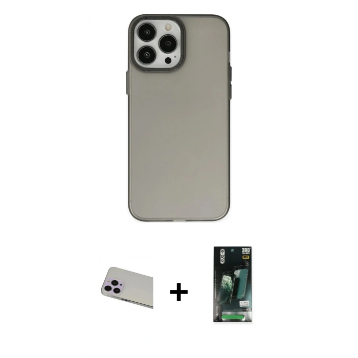 MARSİLYAN™- iPhone 13 Pro Max Kılıf Ahenk Çizgi Prime - Şeffaf 360 Full Body Arka Koruyucu + Rainbow Kamera Lens Koruma Cam - MR