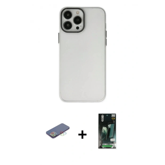 MARSİLYAN™- iPhone 13 Pro Max Kılıf Ahenk Çizgi Prime - Şeffaf 360 Full Body Arka Koruyucu + Renkli Kamera Lens Koruma Cam - MI
