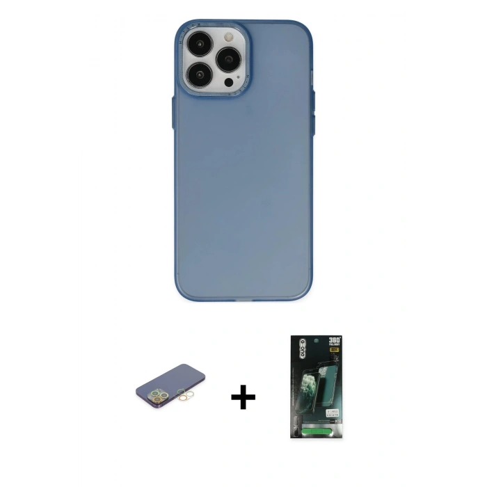 MARSİLYAN™- iPhone 13 Pro Max Kılıf Ahenk Çizgi Prime - Şeffaf 360 Full Body Arka Koruyucu + Sarı Renkli Kamera Lens Koruma Cam