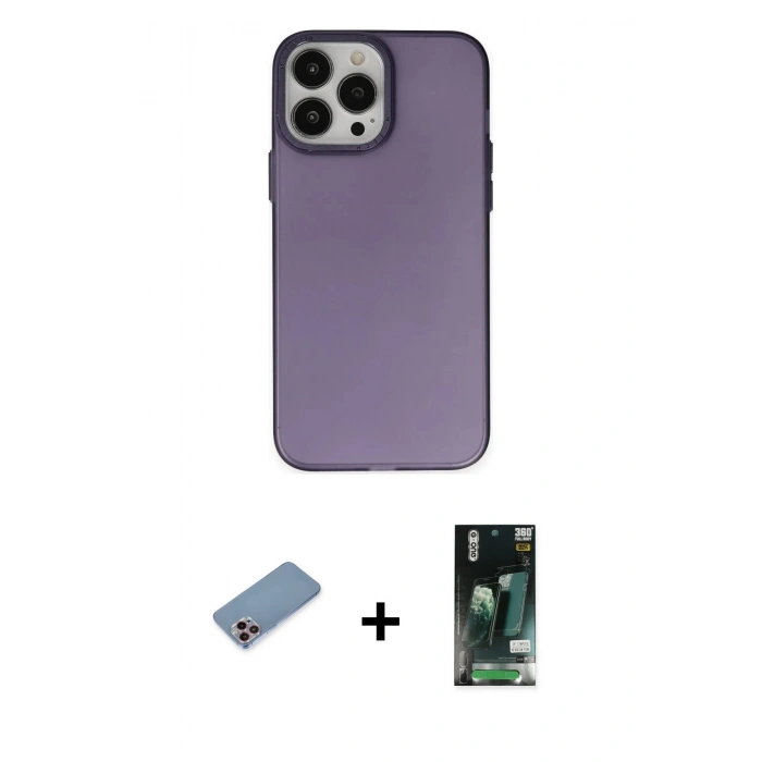 MARSİLYAN™- iPhone 13 Pro Max Kılıf Ahenk Çizgi Prime - Şeffaf 360 Full Body Arka Koruyucu + Shine Kamera Lens Koruma Cam - PE