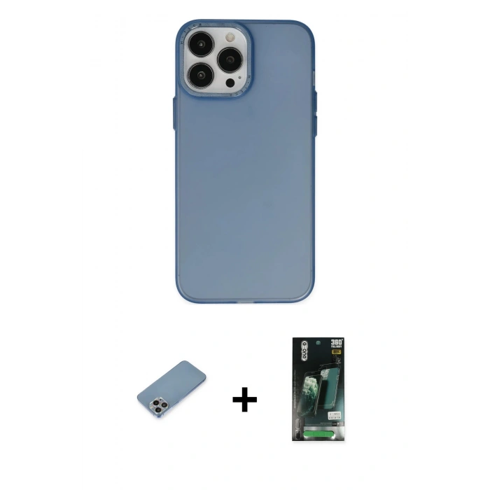 MARSİLYAN™- iPhone 13 Pro Max Kılıf Ahenk Çizgi Prime - Şeffaf 360 Full Body Arka Koruyucu + Shine Kamera Lens Koruma Cam - GI