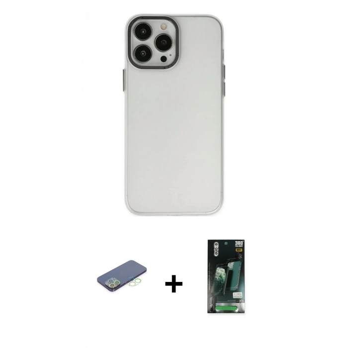 MARSİLYAN™- iPhone 13 Pro Max Kılıf Ahenk Çizgi Prime - Şeffaf 360 Full Body Arka Koruyucu + Renkli Kamera Lens Koruma Cam - YL