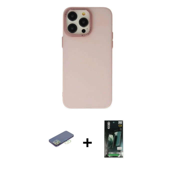MARSİLYAN™- iPhone 13 Pro Max Kılıf Ahenk Çizgi Prime - Şeffaf 360 Full Body Arka Koruyucu + Renkli Kamera Lens Koruma Cam - YL