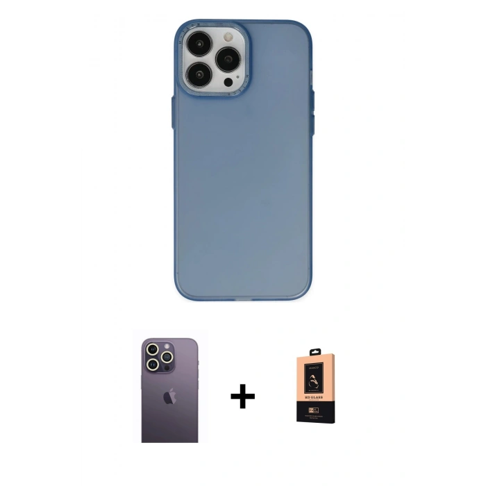 MARSİLYAN™- iPhone 13 Pro Max Kılıf Ahenk Çizgi Prime - Şeffaf Maxco Cam Ekran Koruyucu + Neon Fosforlu Kamera Lens - BZ