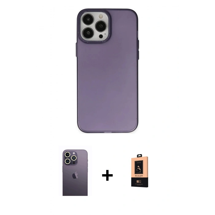 MARSİLYAN™- iPhone 13 Pro Max Kılıf Ahenk Çizgi Prime - Şeffaf Maxco Cam Ekran Koruyucu + Neon Fosforlu Kamera Lens - BZ