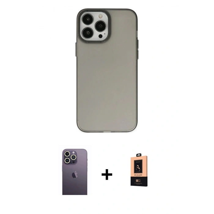 MARSİLYAN™- iPhone 13 Pro Max Kılıf Ahenk Çizgi Prime - Şeffaf Maxco Cam Ekran Koruyucu + Neon Fosforlu Kamera Lens - BZ