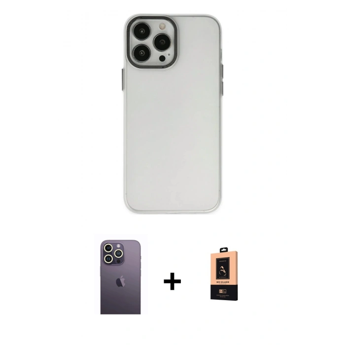 MARSİLYAN™- iPhone 13 Pro Max Kılıf Ahenk Çizgi Prime - Şeffaf Maxco Cam Ekran Koruyucu + Neon Fosforlu Kamera Lens - BZ