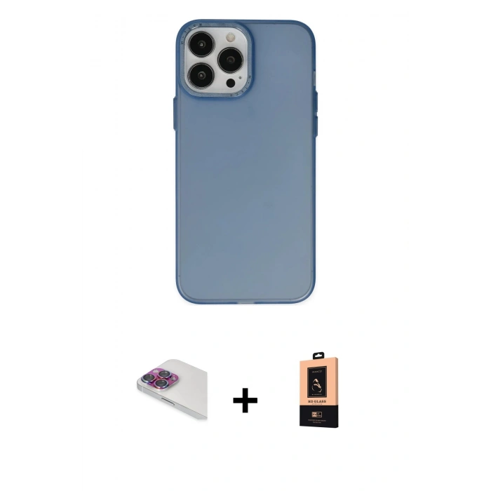MARSİLYAN™- iPhone 13 Pro Max Kılıf Ahenk Çizgi Prime - Şeffaf Maxco Cam Ekran Koruyucu + Pers Alüminyum Kamera Lens - GI