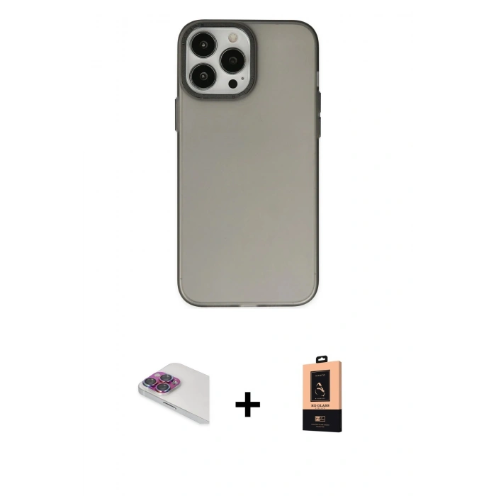 MARSİLYAN™- iPhone 13 Pro Max Kılıf Ahenk Çizgi Prime - Şeffaf Maxco Cam Ekran Koruyucu + Pers Alüminyum Kamera Lens - GI