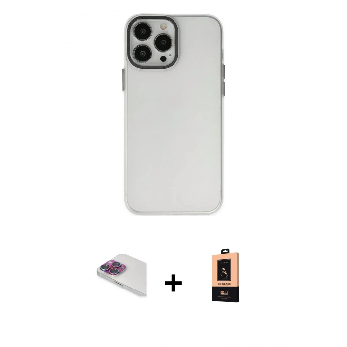 MARSİLYAN™- iPhone 13 Pro Max Kılıf Ahenk Çizgi Prime - Şeffaf Maxco Cam Ekran Koruyucu + Pers Alüminyum Kamera Lens - GI