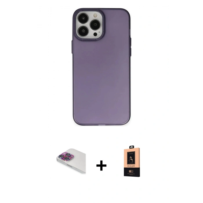MARSİLYAN™- iPhone 13 Pro Max Kılıf Ahenk Çizgi Prime - Şeffaf Maxco Cam Ekran Koruyucu + Pers Alüminyum Kamera Lens - GI
