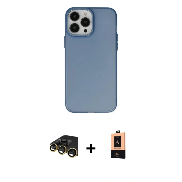 MARSİLYAN™- iPhone 13 Pro Max Kılıf Ahenk Çizgi Prime - Şeffaf Maxco Cam Ekran Koruyucu + Raze Metal Kamera Lens - GD