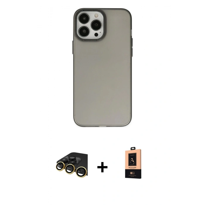 MARSİLYAN™- iPhone 13 Pro Max Kılıf Ahenk Çizgi Prime - Şeffaf Maxco Cam Ekran Koruyucu + Raze Metal Kamera Lens - GD