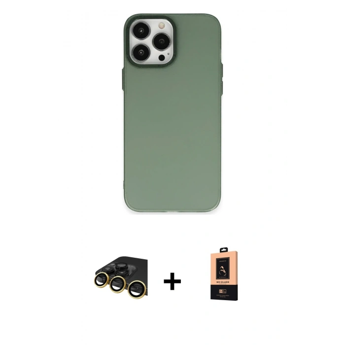 MARSİLYAN™- iPhone 13 Pro Max Kılıf Ahenk Çizgi Prime - Şeffaf Maxco Cam Ekran Koruyucu + Raze Metal Kamera Lens - GD