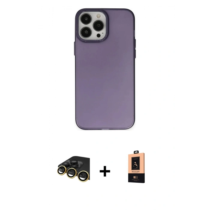 MARSİLYAN™- iPhone 13 Pro Max Kılıf Ahenk Çizgi Prime - Şeffaf Maxco Cam Ekran Koruyucu + Raze Metal Kamera Lens - GD