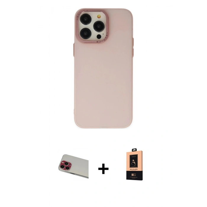 MARSİLYAN™- iPhone 13 Pro Max Kılıf Ahenk Çizgi Prime - Şeffaf Maxco Cam Ekran Koruyucu + Kırmızı Rainbow Kamera Lens Koruma Cam
