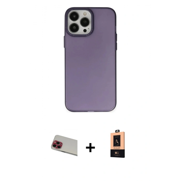 MARSİLYAN™- iPhone 13 Pro Max Kılıf Ahenk Çizgi Prime - Şeffaf Maxco Cam Ekran Koruyucu + Kırmızı Rainbow Kamera Lens Koruma Cam