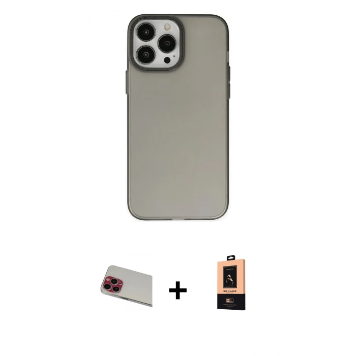 MARSİLYAN™- iPhone 13 Pro Max Kılıf Ahenk Çizgi Prime - Şeffaf Maxco Cam Ekran Koruyucu + Kırmızı Rainbow Kamera Lens Koruma Cam