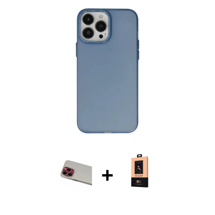 MARSİLYAN™- iPhone 13 Pro Max Kılıf Ahenk Çizgi Prime - Şeffaf Maxco Cam Ekran Koruyucu + Kırmızı Rainbow Kamera Lens Koruma Cam