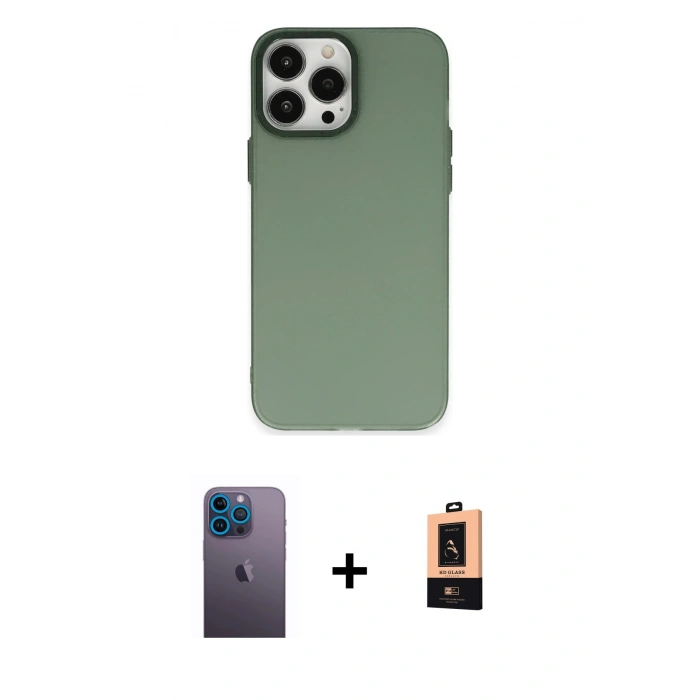 MARSİLYAN™- iPhone 13 Pro Max Kılıf Ahenk Çizgi Prime - Şeffaf Maxco Cam Ekran Koruyucu + Neon Fosforlu Kamera Lens - MI