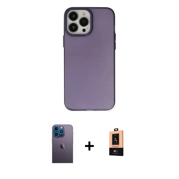 MARSİLYAN™- iPhone 13 Pro Max Kılıf Ahenk Çizgi Prime - Şeffaf Maxco Cam Ekran Koruyucu + Neon Fosforlu Kamera Lens - MI