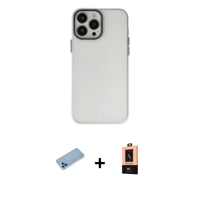MARSİLYAN™- iPhone 13 Pro Max Kılıf Ahenk Çizgi Prime - Şeffaf Maxco Cam Ekran Koruyucu + Shine Kamera Lens Koruma Cam - MI
