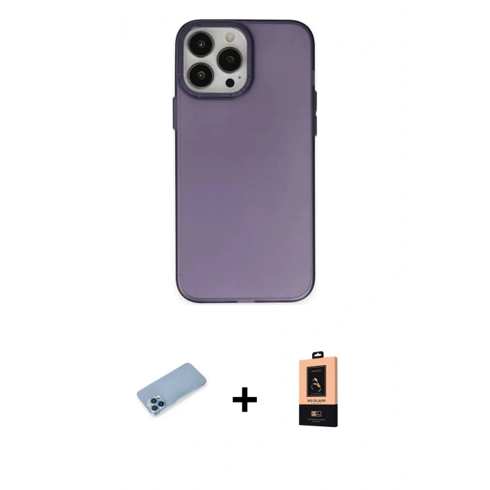 MARSİLYAN™- iPhone 13 Pro Max Kılıf Ahenk Çizgi Prime - Şeffaf Maxco Cam Ekran Koruyucu + Shine Kamera Lens Koruma Cam - MI