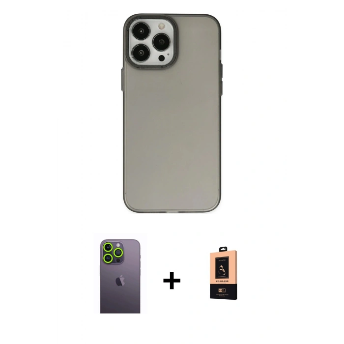 MARSİLYAN™- iPhone 13 Pro Max Kılıf Ahenk Çizgi Prime - Şeffaf Maxco Cam Ekran Koruyucu + Neon Fosforlu Kamera Lens - YL