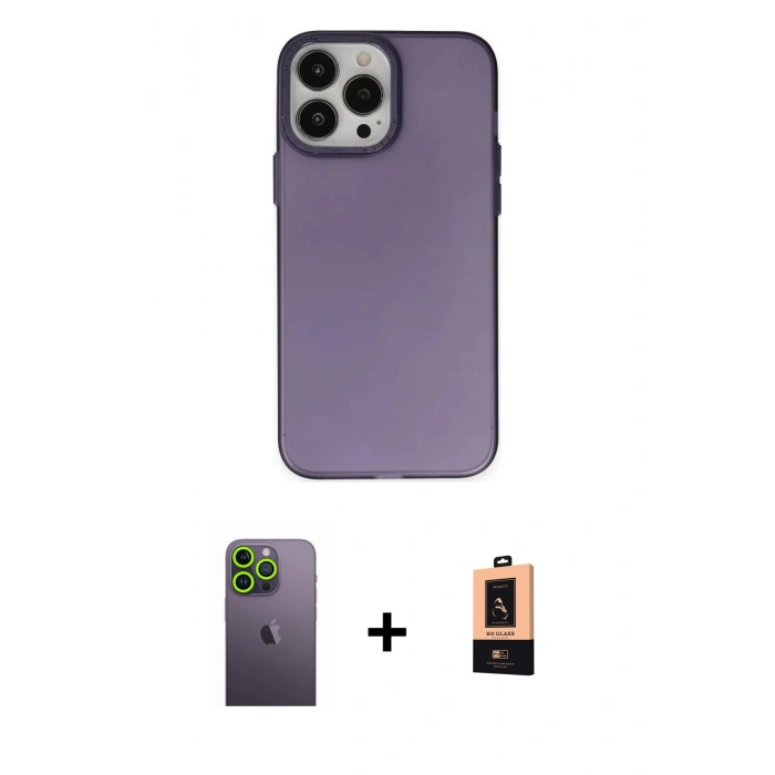 MARSİLYAN™- iPhone 13 Pro Max Kılıf Ahenk Çizgi Prime - Şeffaf Maxco Cam Ekran Koruyucu + Neon Fosforlu Kamera Lens - YL