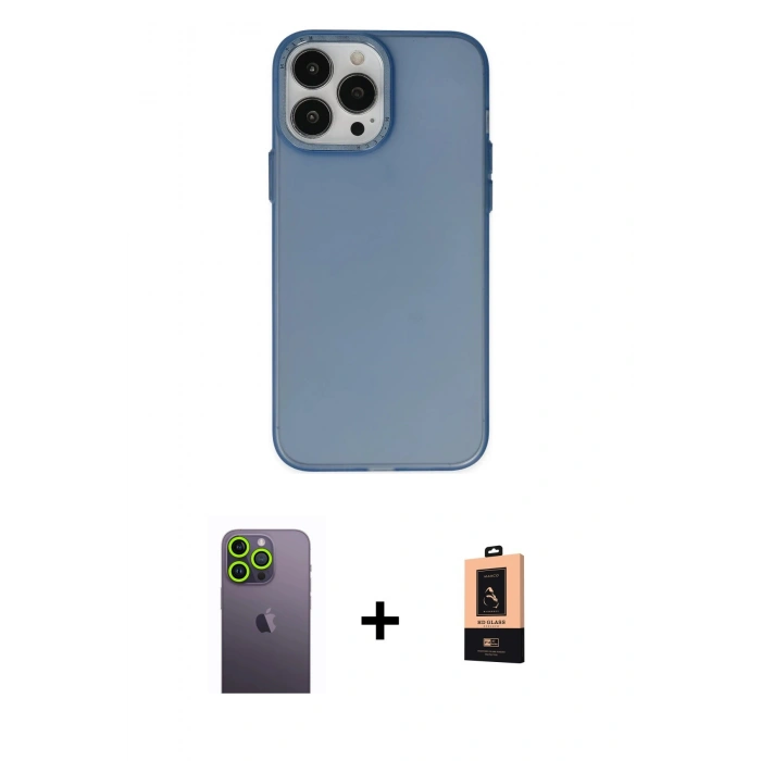 MARSİLYAN™- iPhone 13 Pro Max Kılıf Ahenk Çizgi Prime - Şeffaf Maxco Cam Ekran Koruyucu + Neon Fosforlu Kamera Lens - YL