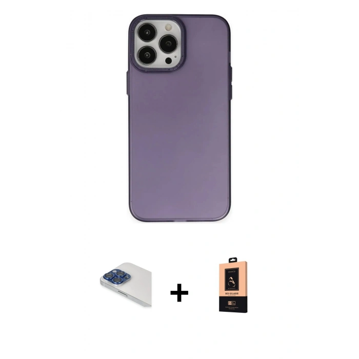 MARSİLYAN™- iPhone 13 Pro Max Kılıf Ahenk Çizgi Prime - Şeffaf Maxco Cam Ekran Koruyucu + Pers Alüminyum Kamera Lens - LT
