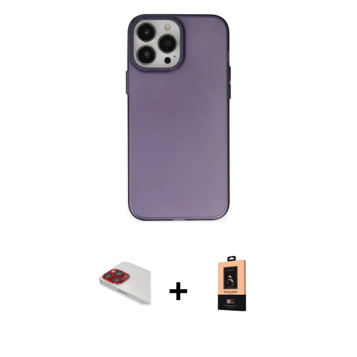 MARSİLYAN™- iPhone 13 Pro Max Kılıf Ahenk Çizgi Prime - Şeffaf Maxco Cam Ekran Koruyucu + Pers Alüminyum Kamera Lens - KI