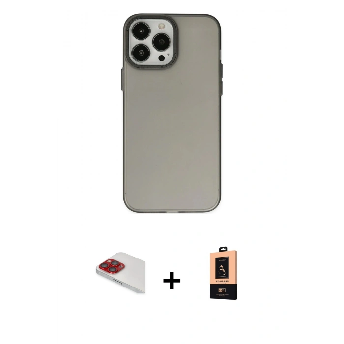 MARSİLYAN™- iPhone 13 Pro Max Kılıf Ahenk Çizgi Prime - Şeffaf Maxco Cam Ekran Koruyucu + Pers Alüminyum Kamera Lens - KI