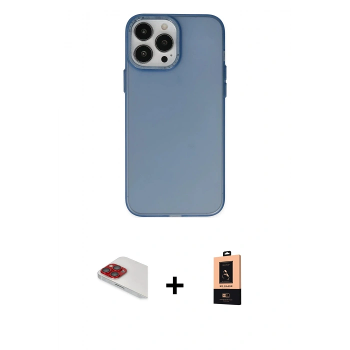 MARSİLYAN™- iPhone 13 Pro Max Kılıf Ahenk Çizgi Prime - Şeffaf Maxco Cam Ekran Koruyucu + Pers Alüminyum Kamera Lens - KI