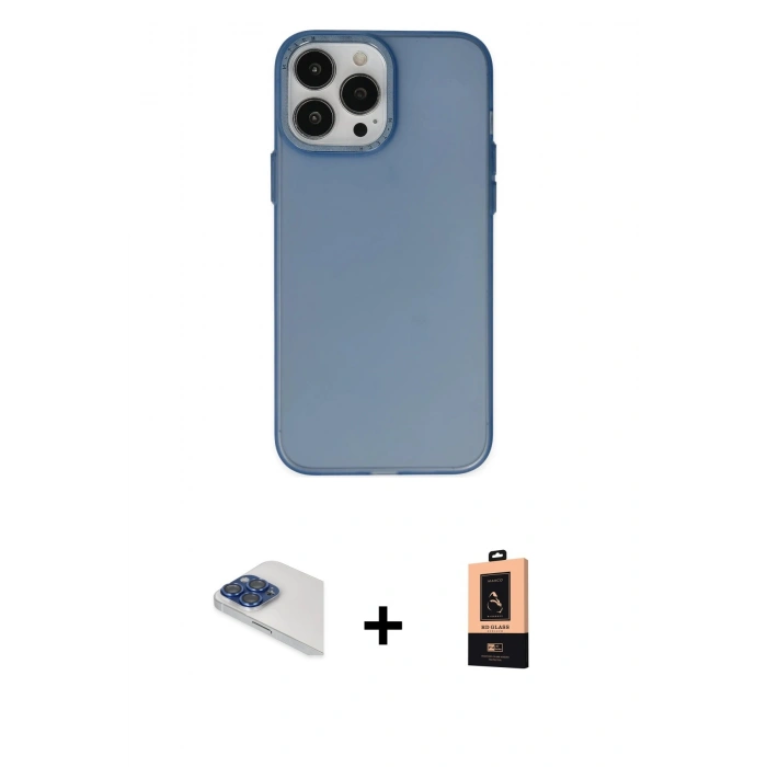 MARSİLYAN™- iPhone 13 Pro Max Kılıf Ahenk Çizgi Prime - Şeffaf Maxco Cam Ekran Koruyucu + Pers Alüminyum Kamera Lens - LT