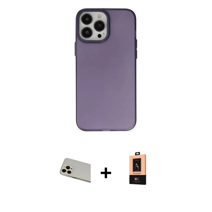 MARSİLYAN™- iPhone 13 Pro Max Kılıf Ahenk Çizgi Prime - Şeffaf Maxco Cam Ekran Koruyucu + Rainbow Kamera Lens Koruma Cam - REGD