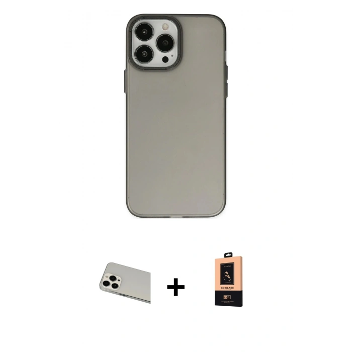 MARSİLYAN™- iPhone 13 Pro Max Kılıf Ahenk Çizgi Prime - Şeffaf Maxco Cam Ekran Koruyucu + Rainbow Kamera Lens Koruma Cam - BZ