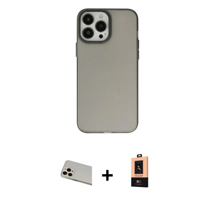 MARSİLYAN™- iPhone 13 Pro Max Kılıf Ahenk Çizgi Prime - Şeffaf Maxco Cam Ekran Koruyucu + Rainbow Kamera Lens Koruma Cam - REGD