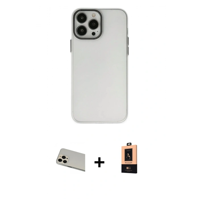 MARSİLYAN™- iPhone 13 Pro Max Kılıf Ahenk Çizgi Prime - Şeffaf Maxco Cam Ekran Koruyucu + Rainbow Kamera Lens Koruma Cam - REGD