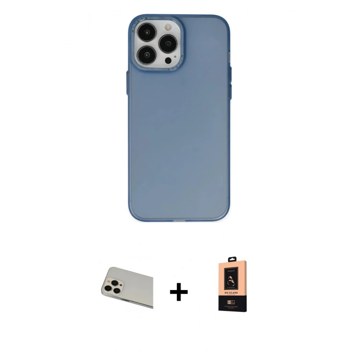 MARSİLYAN™- iPhone 13 Pro Max Kılıf Ahenk Çizgi Prime - Şeffaf Maxco Cam Ekran Koruyucu + Rainbow Kamera Lens Koruma Cam - REGD