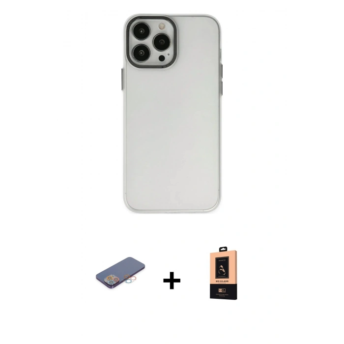MARSİLYAN™- iPhone 13 Pro Max Kılıf Ahenk Çizgi Prime - Şeffaf Maxco Cam Ekran Koruyucu + Renkli Kamera Lens Koruma Cam - PE