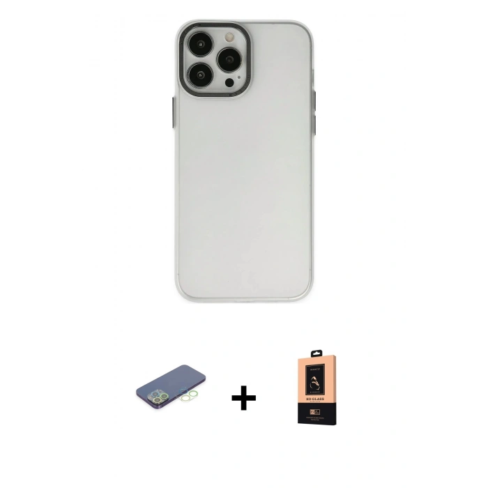 MARSİLYAN™- iPhone 13 Pro Max Kılıf Ahenk Çizgi Prime - Şeffaf Maxco Cam Ekran Koruyucu + Renkli Kamera Lens Koruma Cam - YL