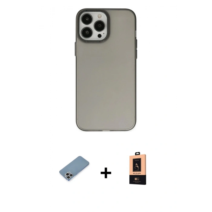 MARSİLYAN™- iPhone 13 Pro Max Kılıf Ahenk Çizgi Prime - Şeffaf Maxco Cam Ekran Koruyucu + Shine Kamera Lens Koruma Cam - GI
