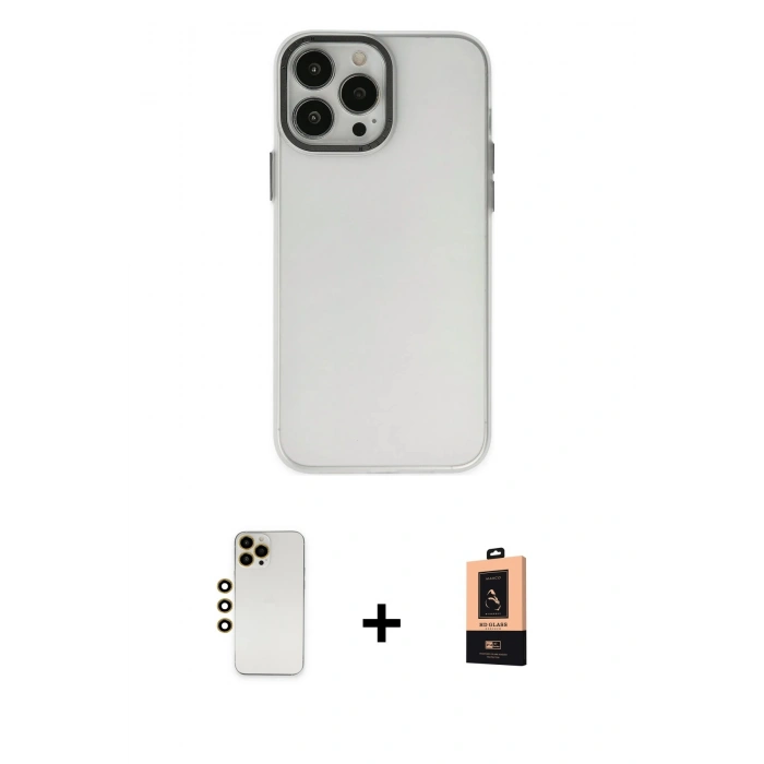 MARSİLYAN™- iPhone 13 Pro Max Kılıf Ahenk Çizgi Prime - Şeffaf Maxco Cam Ekran Koruyucu + Shine Kamera Lens - GD